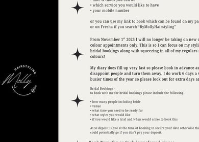 Booking details and logo for HairByMollyLegge in Hebburn, England, GB.