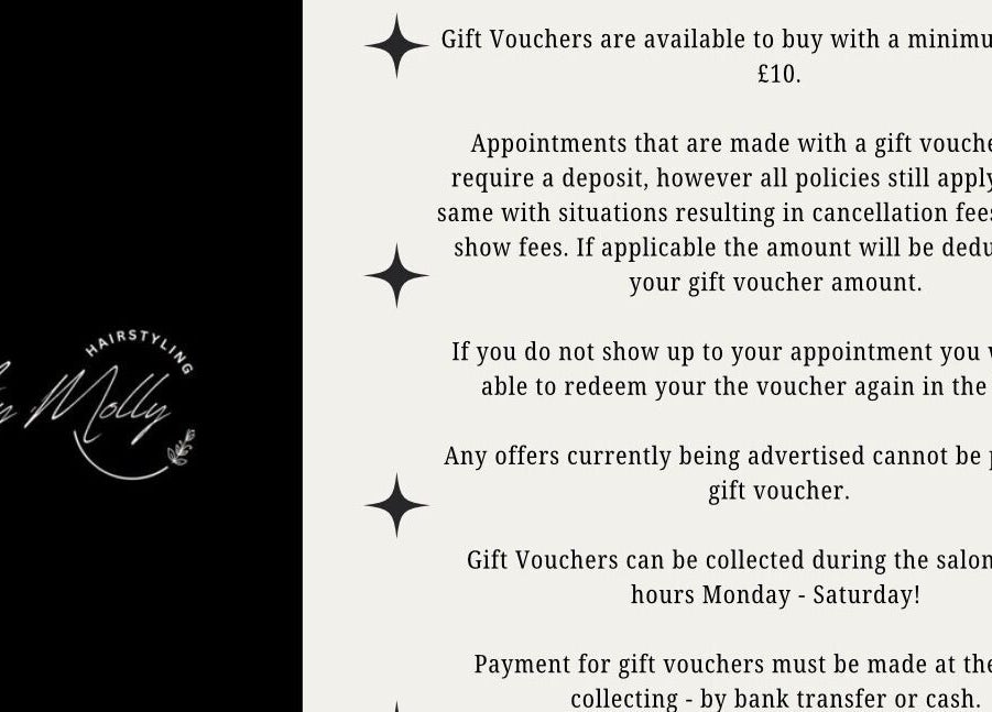 Gift voucher details for HairByMollyLegge in Hebburn, England, GB.