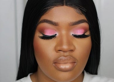 Elegant pink eye makeup at Shira Glam Studio, Roodepoort, Gauteng, ZA, showcasing beauty expertise.