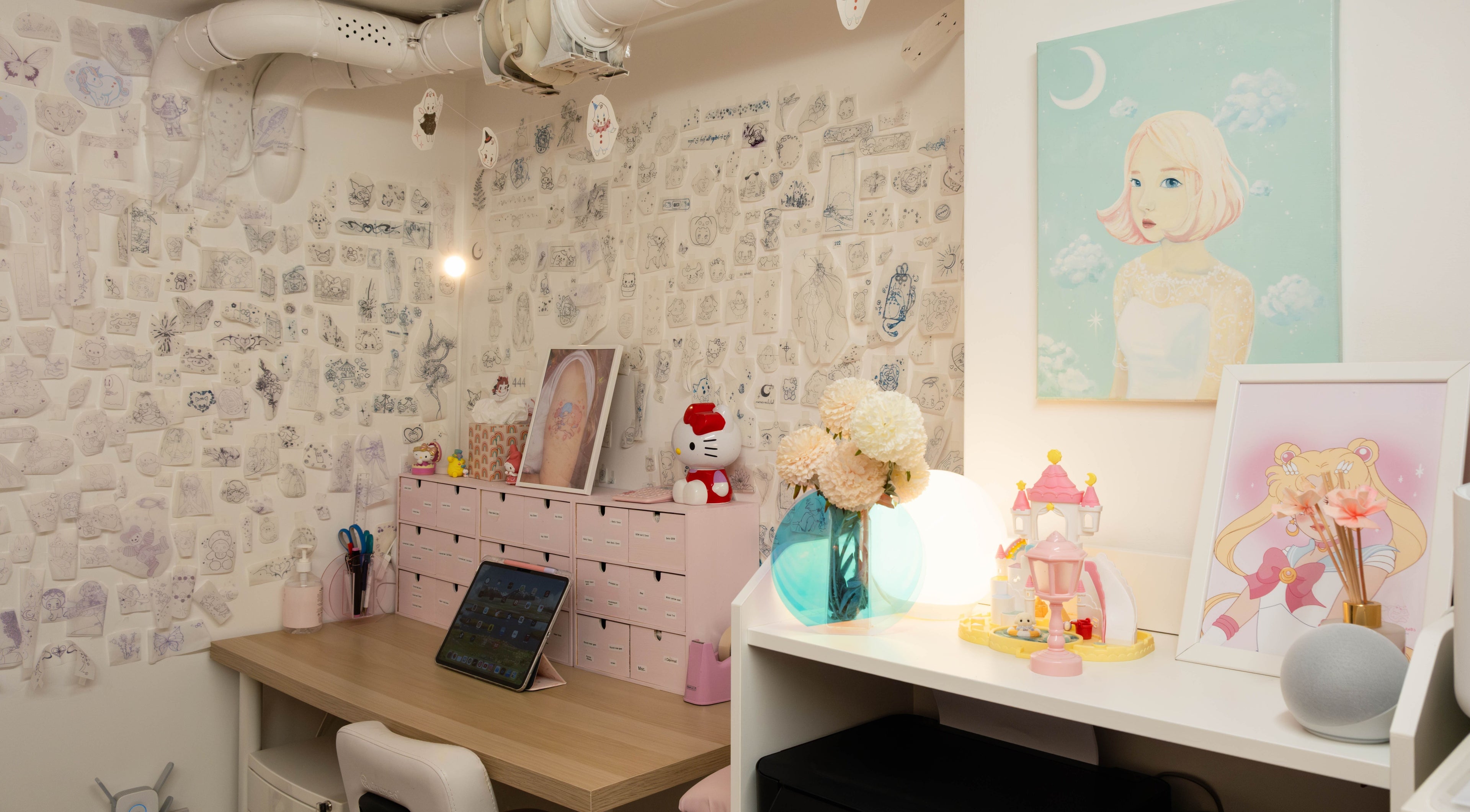 Whimsical decor in My Cherie Studio, London, England, GB, with art and collectibles creating a charming ambiance.