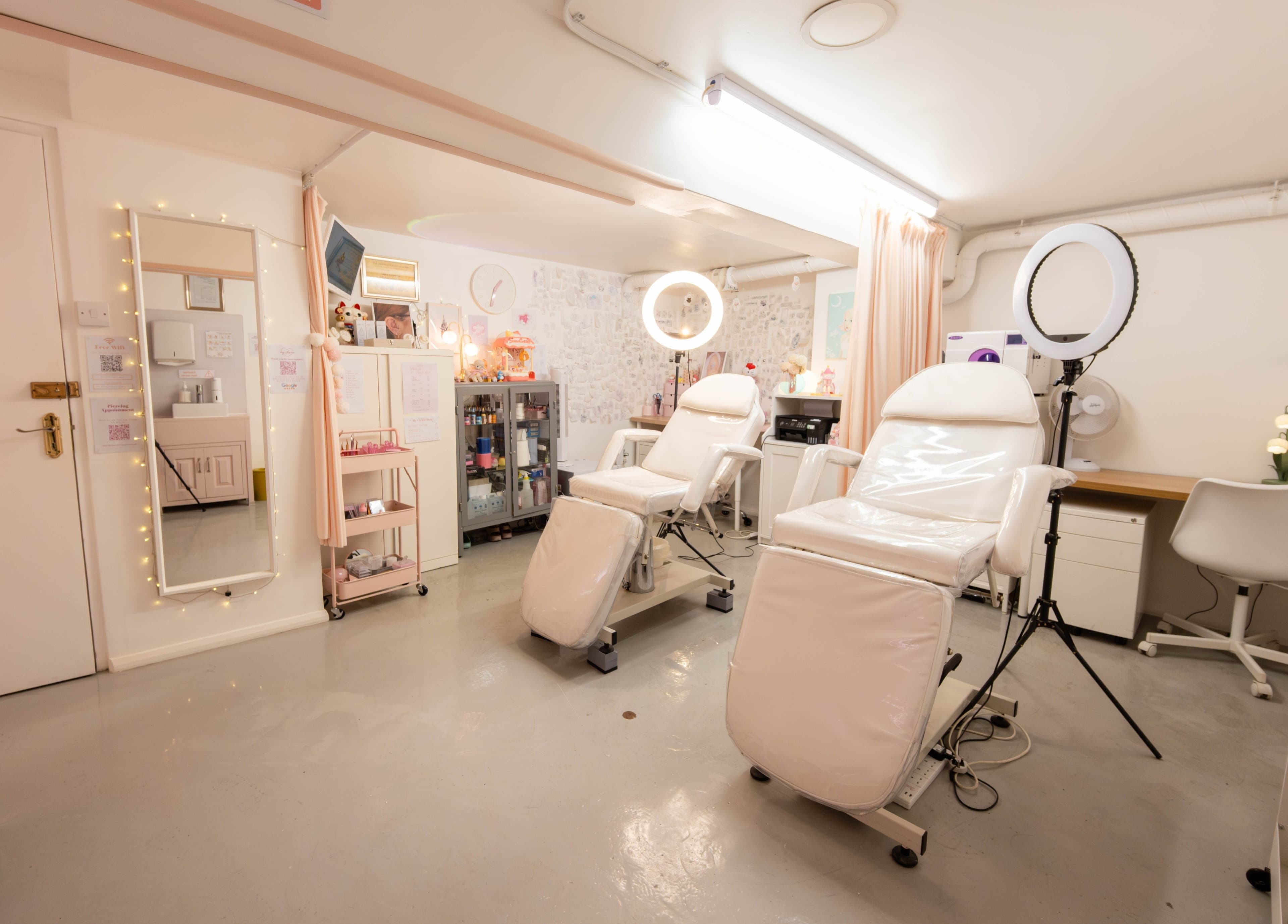 Modern treatment chairs in My Cherie Studio, a bright beauty space in London, England, GB.