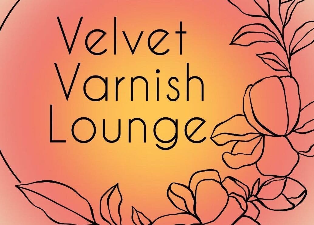 Velvet Varnish Lounge logo with floral design, Spring, Texas, US.