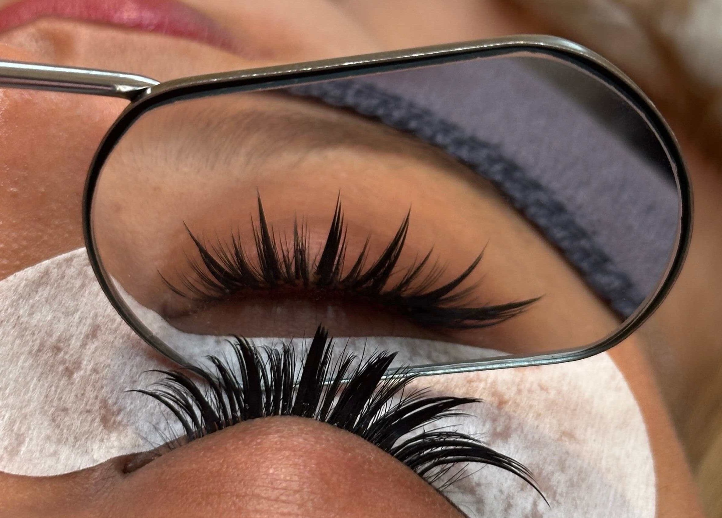 Close-up of lush eyelash extensions at ArisoStudio, Chicago, Illinois, US.