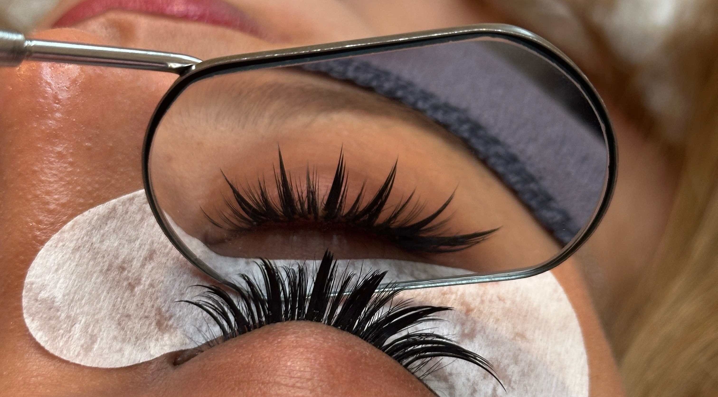 Close-up of lush eyelash extensions at ArisoStudio, Chicago, Illinois, US.