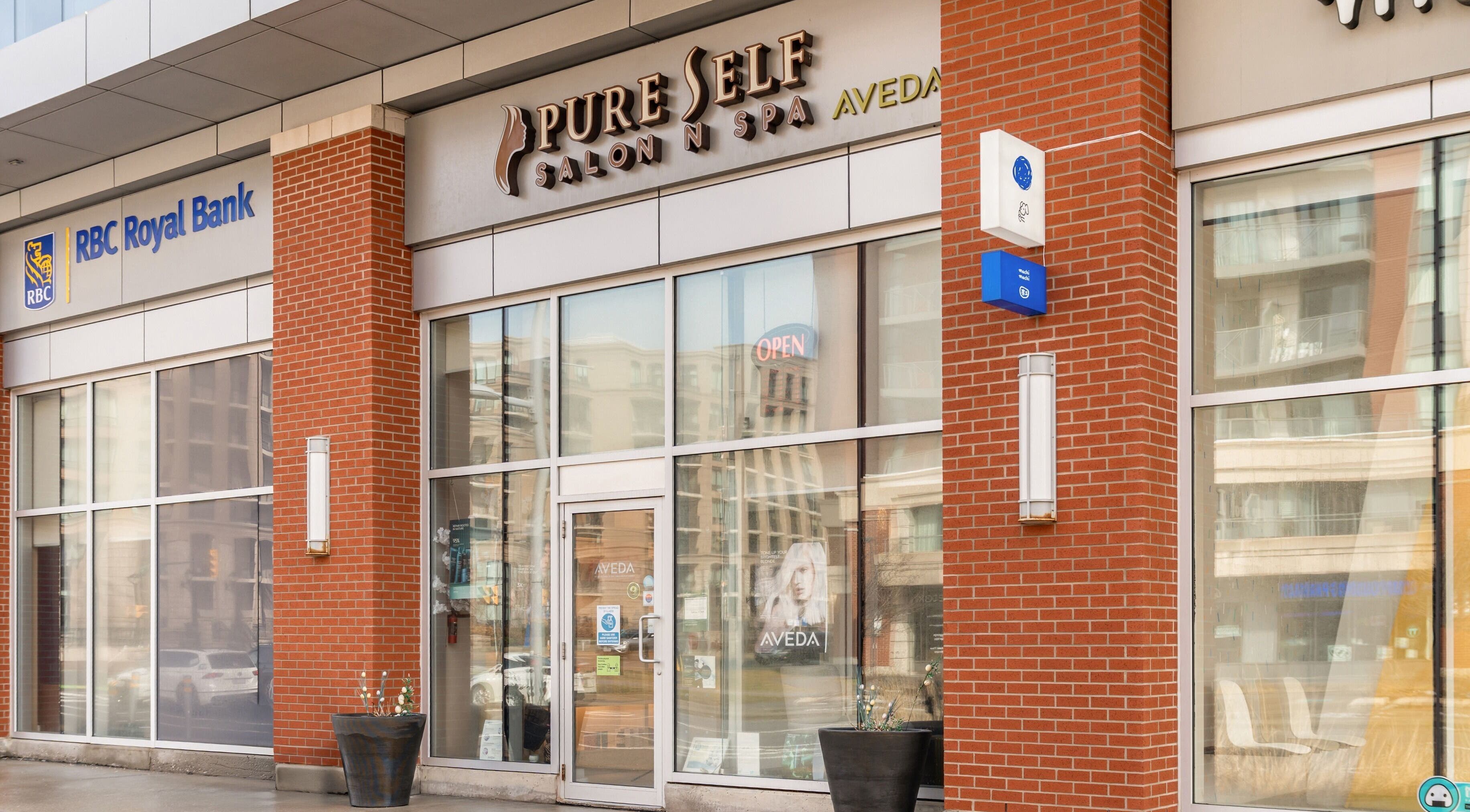 Exterior of Pure Self Salon N Spa | AVEDA Salon in Markham, Ontario, CA featuring modern design.