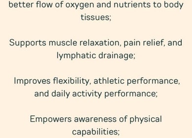 Text list of massage benefits at Jaiye Health Centre - Ajax Thai Massage, Ajax, Ontario, CA.