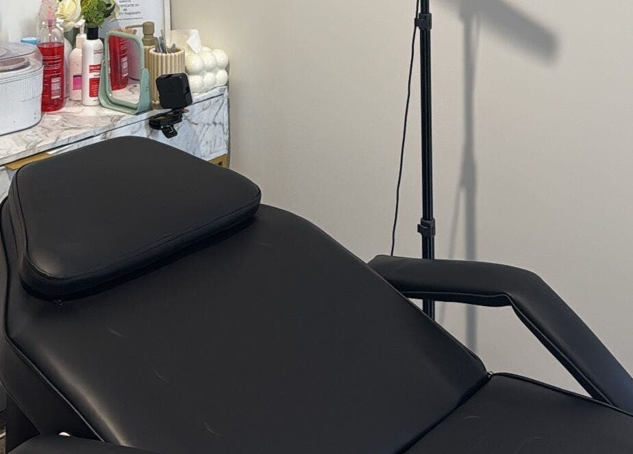 Beauty X Leena spa room in Success, Western Australia with a reclining chair and skincare products.