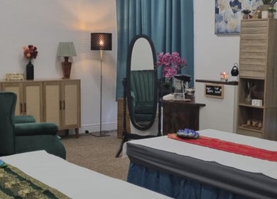 Inviting interior of Chantara Thai Massage in Norwich, England, GB with luxurious massage beds and calming decor.