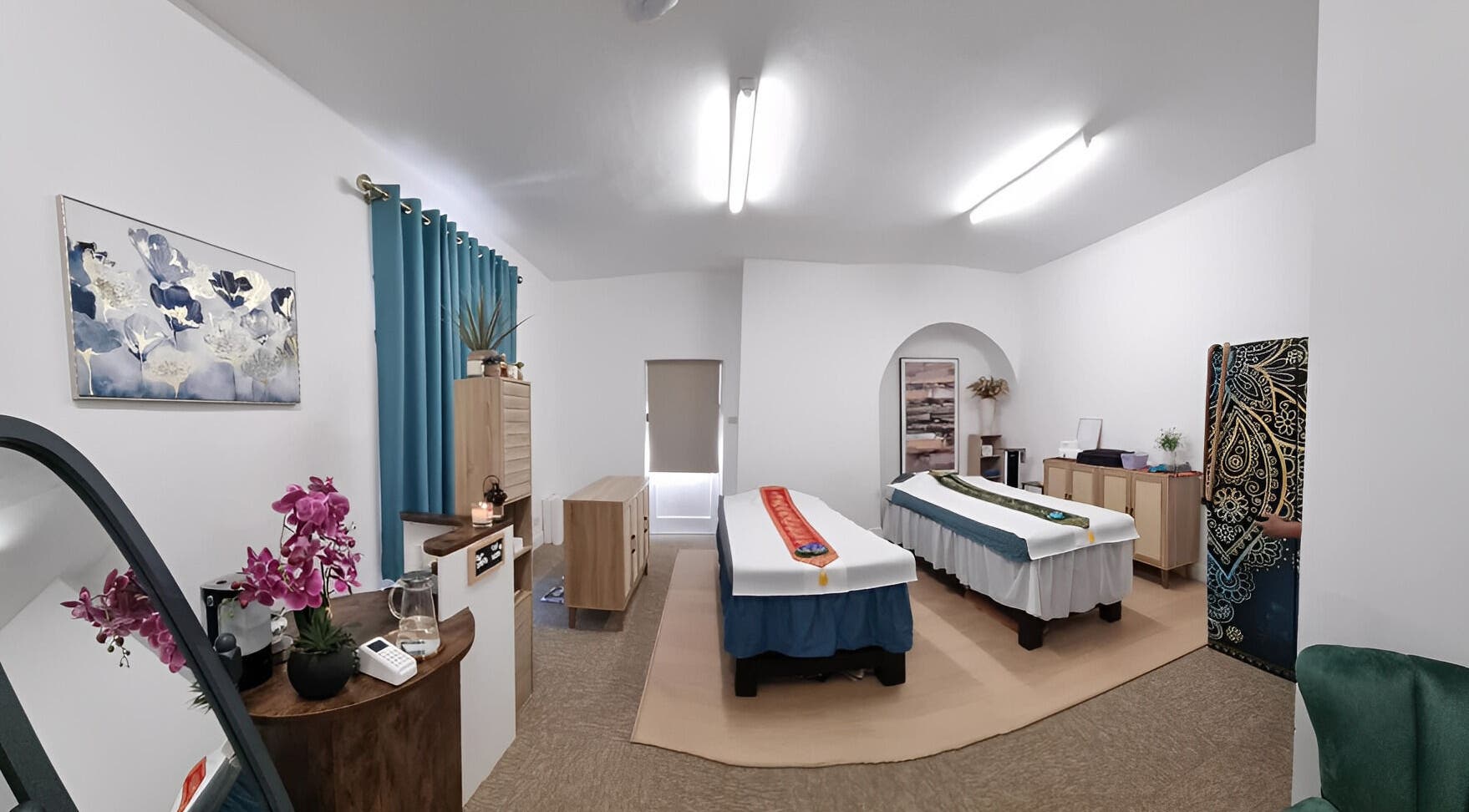 Peaceful massage room at Chantara Thai Massage, Norwich, England, GB with serene decor and massage tables.