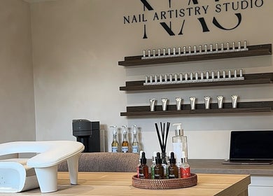 Interior of Nail Artistry Studio - By Erin, featuring nail polish and products in Falkirk, Scotland, GB.