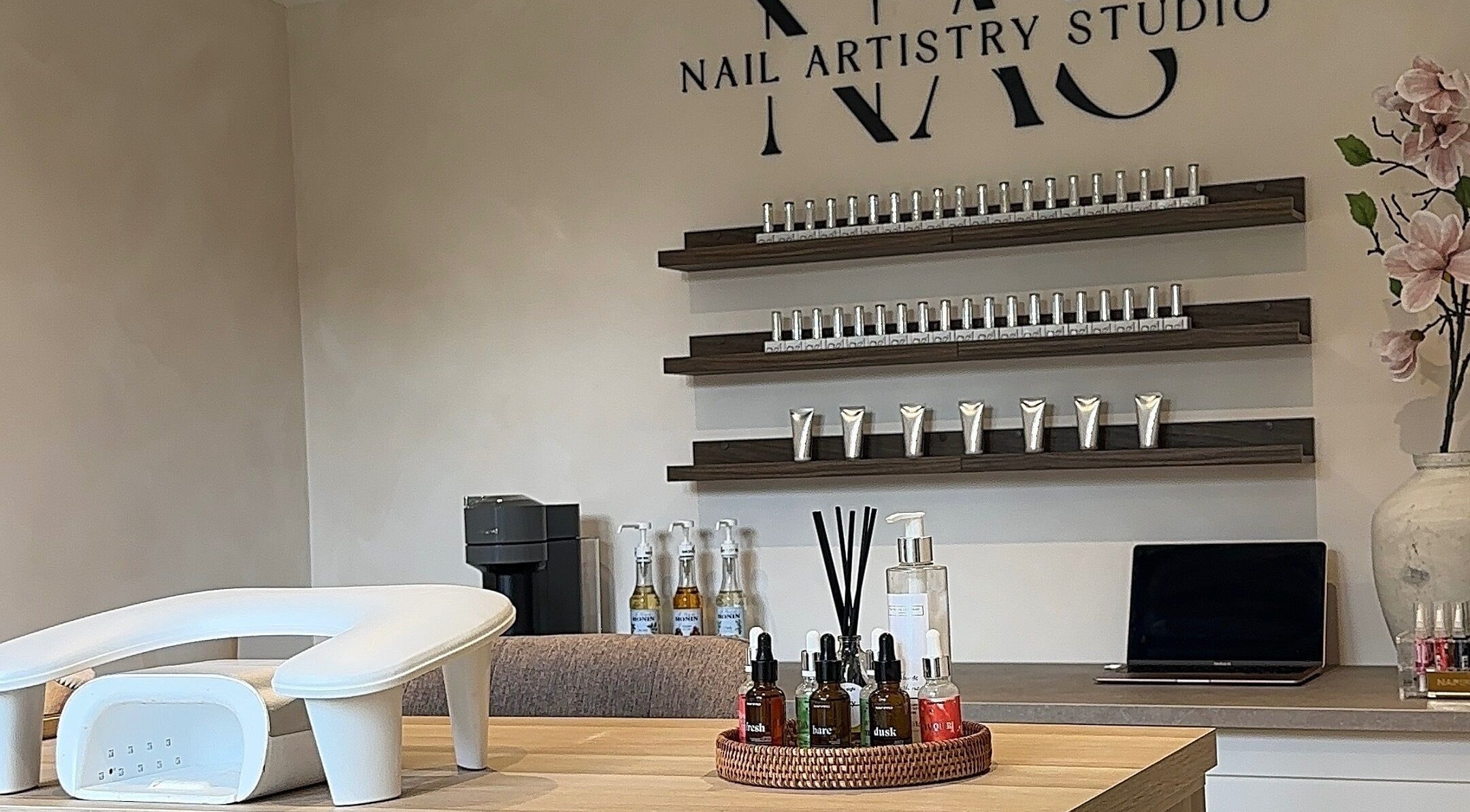 Interior of Nail Artistry Studio - By Erin, featuring nail polish and products in Falkirk, Scotland, GB.