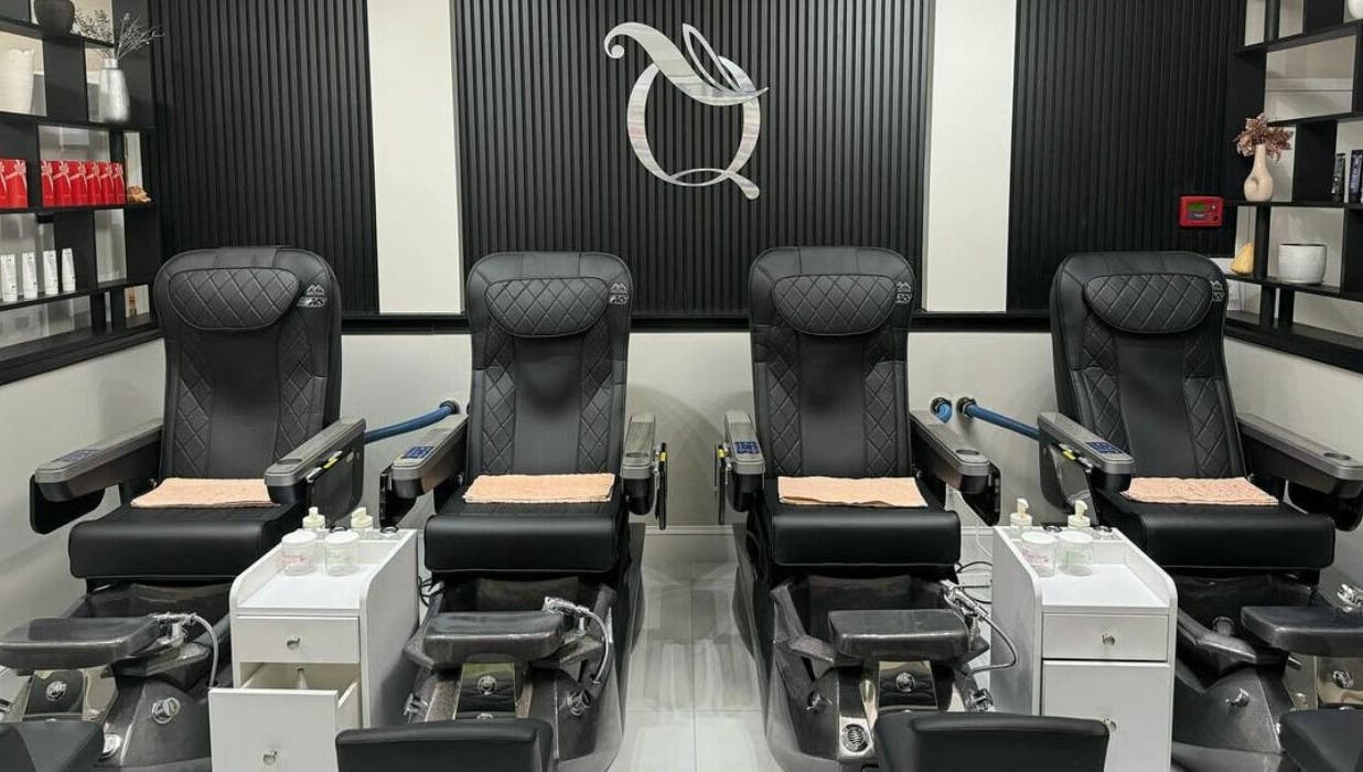 Modern pedicure chairs at Queenie Nails & Spa in Frederick, Maryland, US offer a relaxing experience.