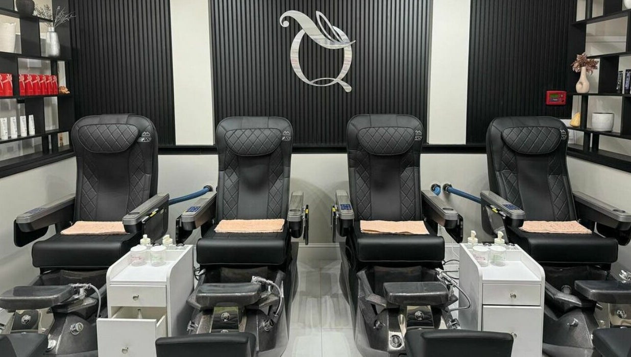 Modern pedicure chairs at Queenie Nails & Spa in Frederick, Maryland, US offer a relaxing experience.