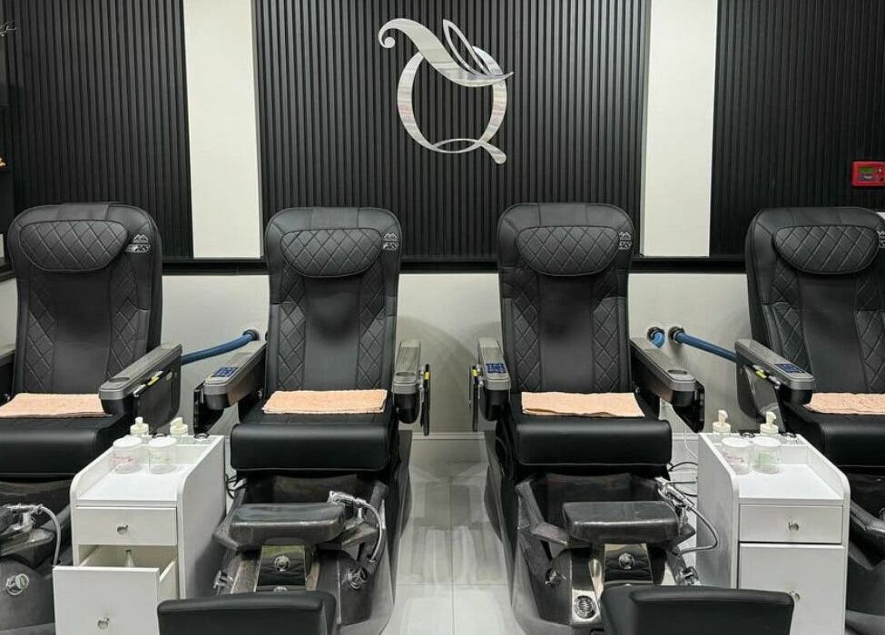 Modern pedicure chairs at Queenie Nails & Spa in Frederick, Maryland, US offer a relaxing experience.