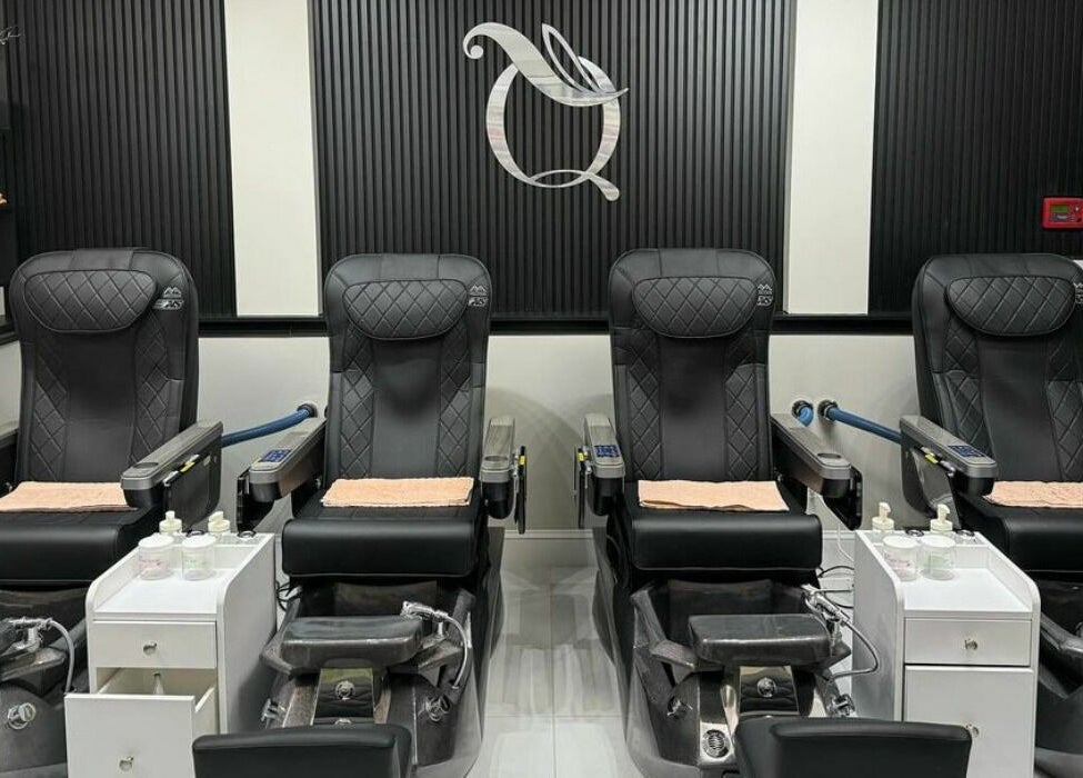 Modern pedicure chairs at Queenie Nails & Spa in Frederick, Maryland, US offer a relaxing experience.