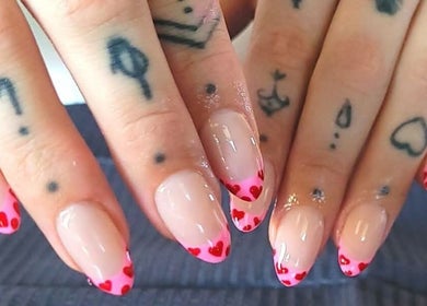 Heart-themed nail design at Skin and Beauty by Leah, Nambucca Heads, New South Wales, AU.