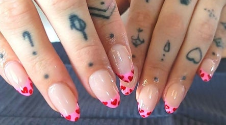 Heart-themed nail design at Skin and Beauty by Leah, Nambucca Heads, New South Wales, AU.