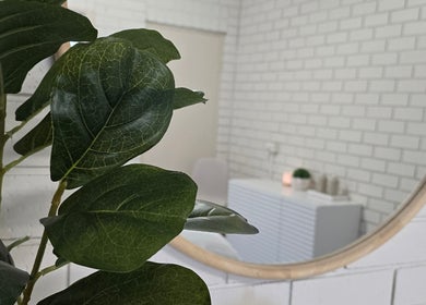 Elegant plant and mirror in Skin and Beauty by Leah, Nambucca Heads, New South Wales, AU.
