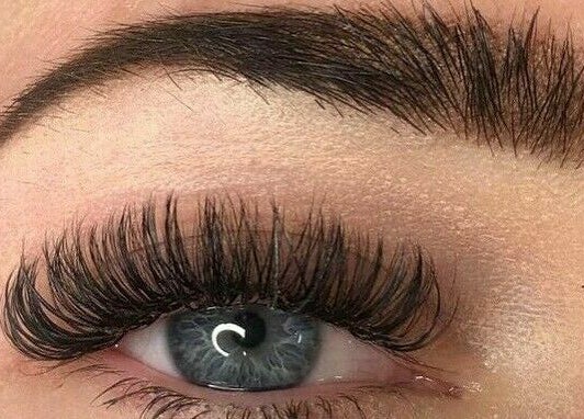 Close-up of eyelash extensions at Flirt Lash & Brow Bar in Leamington Spa, England, GB.