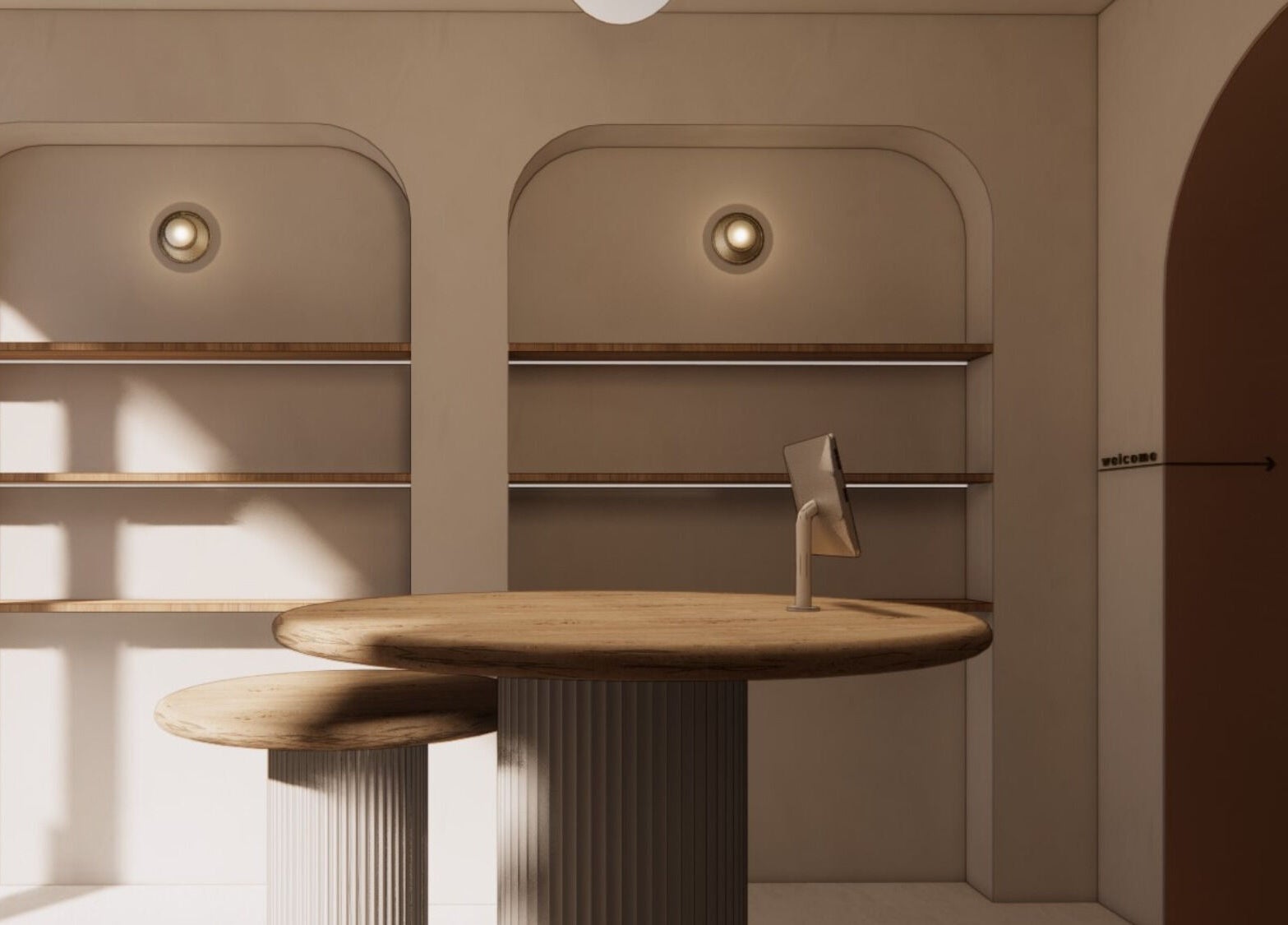 Elegant reception at Mor Tide Day Spa, Fortitude Valley, Queensland, AU with wooden tables and modern design.