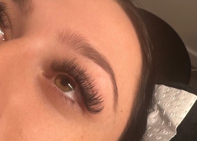 Close-up of enhanced eyelashes at Lashandbrowbar_gc, Hope Island, Queensland, AU.