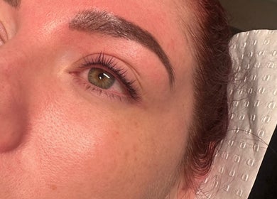 Close-up of perfectly styled eyebrows at Lashandbrowbar_gc, Hope Island, Queensland, AU.
