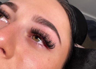 Close-up of eyelash extensions at Lash & Browbar Gc, Hope Island, Queensland, AU.