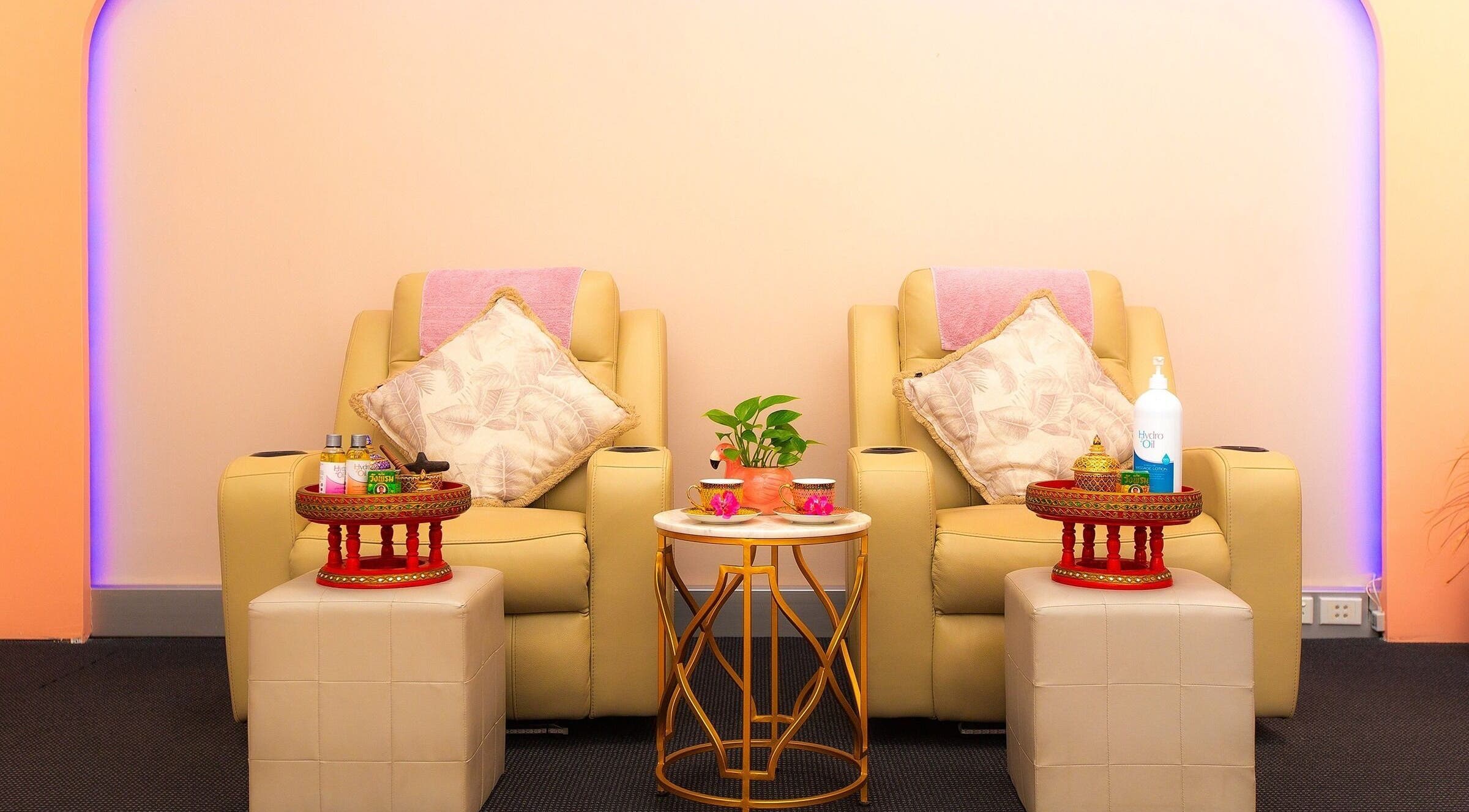 Comfortable reclining chairs at Chat Thai Massage, Crows Nest, New South Wales, AU, with cozy decor.