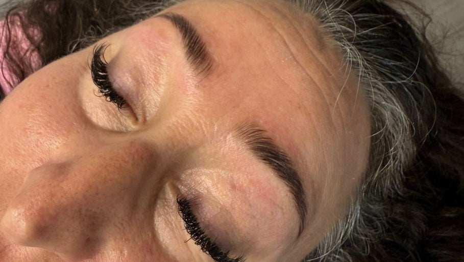 Close-up of expertly groomed brows at The Brow & Nail Lounge, Worthing, England, GB.