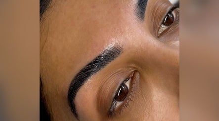 Close-up of expertly shaped eyebrows at The Brow & Nail Lounge in Worthing, England, GB.