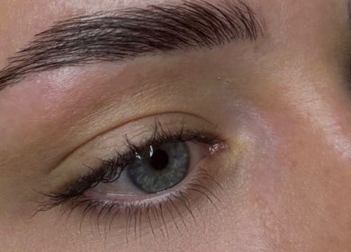 Close-up of beautifully shaped eyebrows at The Brow & Nail Lounge in Worthing, England, GB.