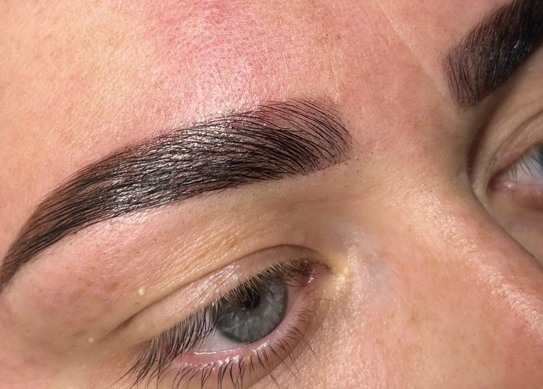 Detailed close-up of expertly shaped eyebrows at The Brow & Nail Lounge, Worthing, England, GB.