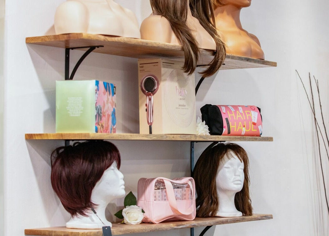 Wig and product display at Maddness Hair Design, Bundoora, Victoria, AU.