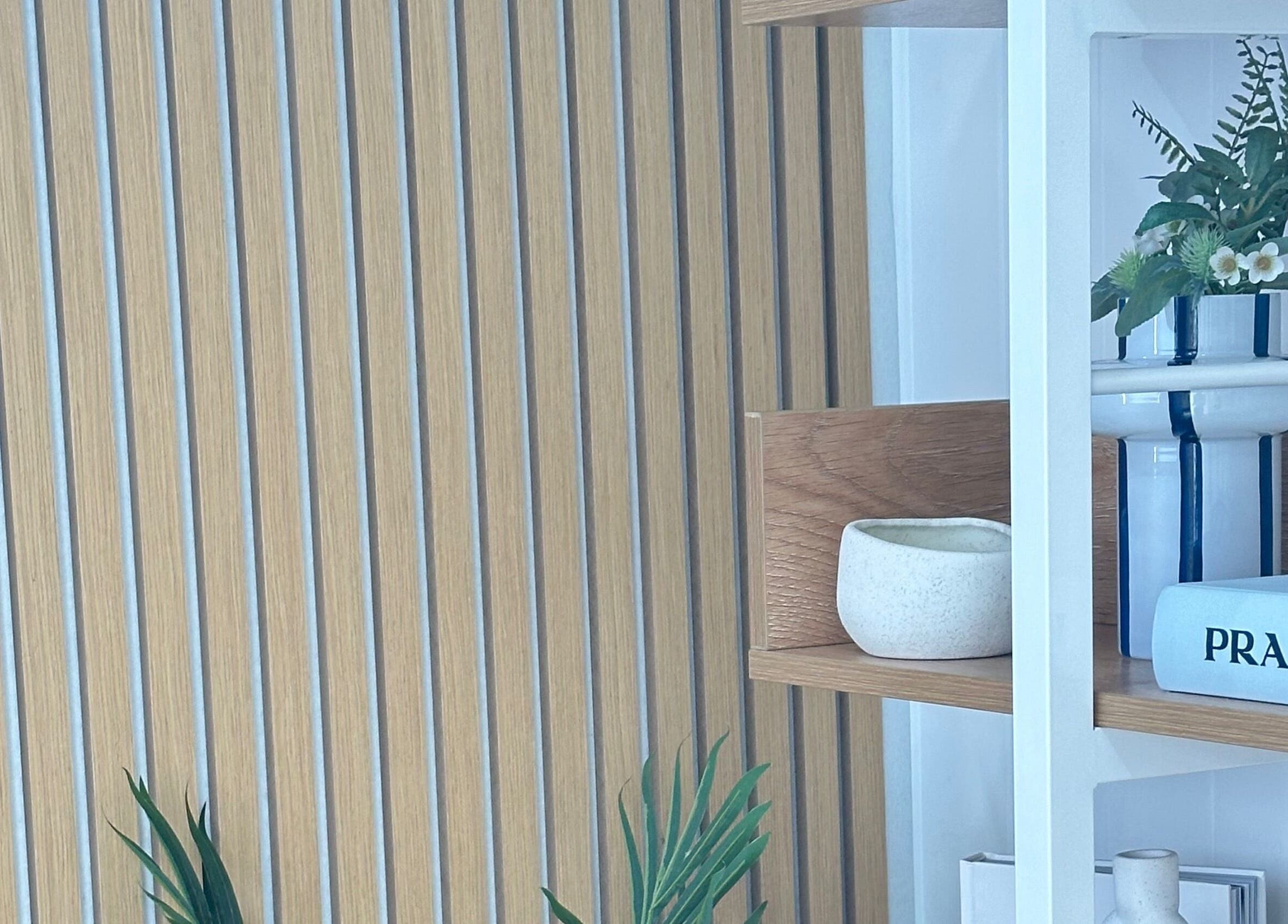 Elegant wooden shelf with decor at Lab Lounge, Blacksmiths, New South Wales, AU.