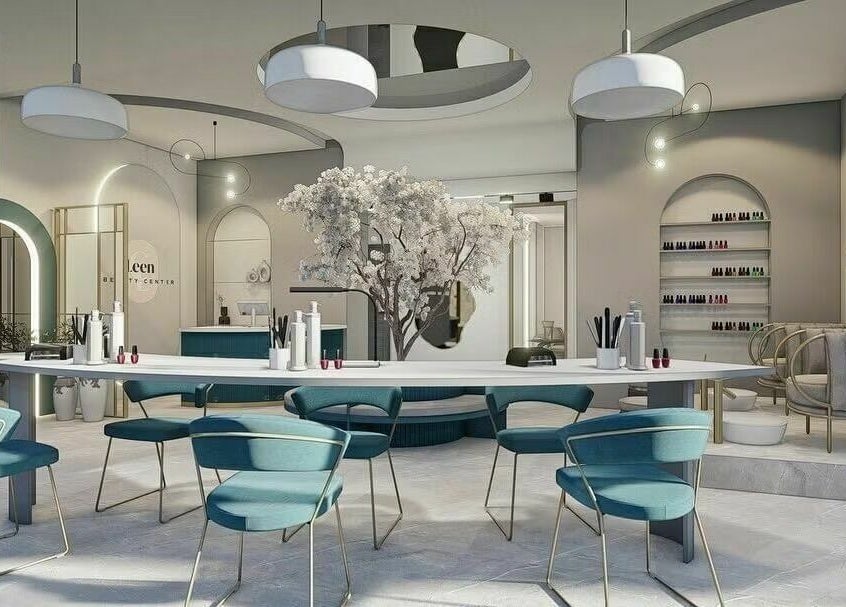 Elegant interior of Leen Beauty Center in Aqaba, featuring modern decor and seating. Aqaba Governorate, JO.
