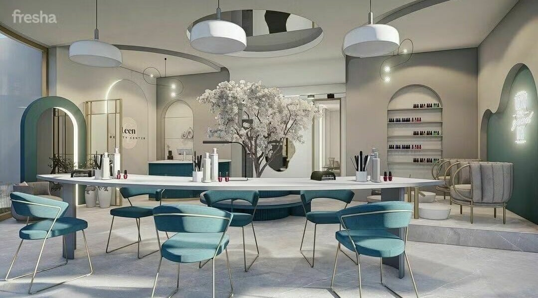 Elegant interior of Leen Beauty Center in Aqaba, featuring modern decor and seating. Aqaba Governorate, JO.