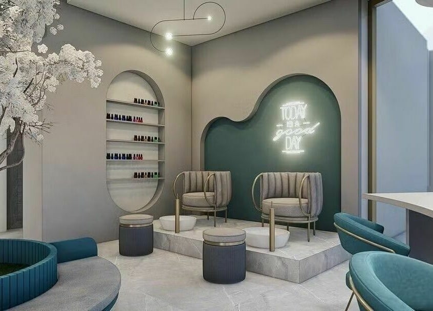 Elegant nail salon interior at Leen Beauty Center, Aqaba, Aqaba Governorate, JO, featuring modern decor.