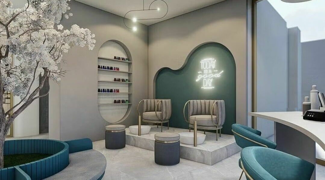 Elegant nail salon interior at Leen Beauty Center, Aqaba, Aqaba Governorate, JO, featuring modern decor.