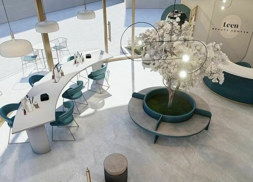 Modern interior of Leen Beauty Center, Aqaba, sleek seating and decor, enhancing wellness experience.