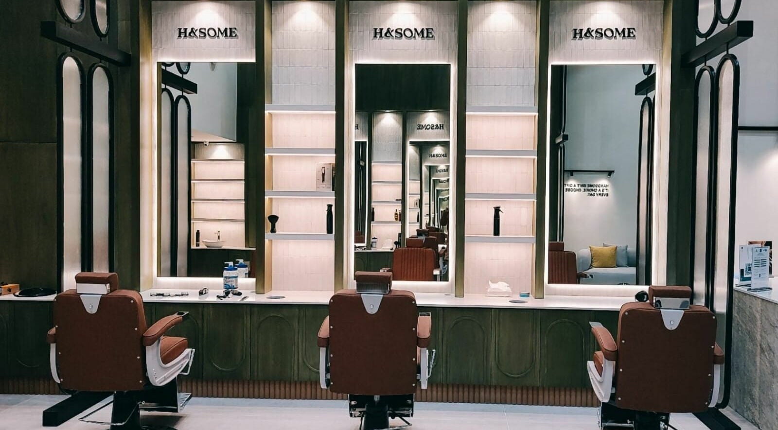 Stylish salon chairs at Handsome - هاندسم, Riyadh, Riyadh Province, SA, perfectly set for a refined experience.