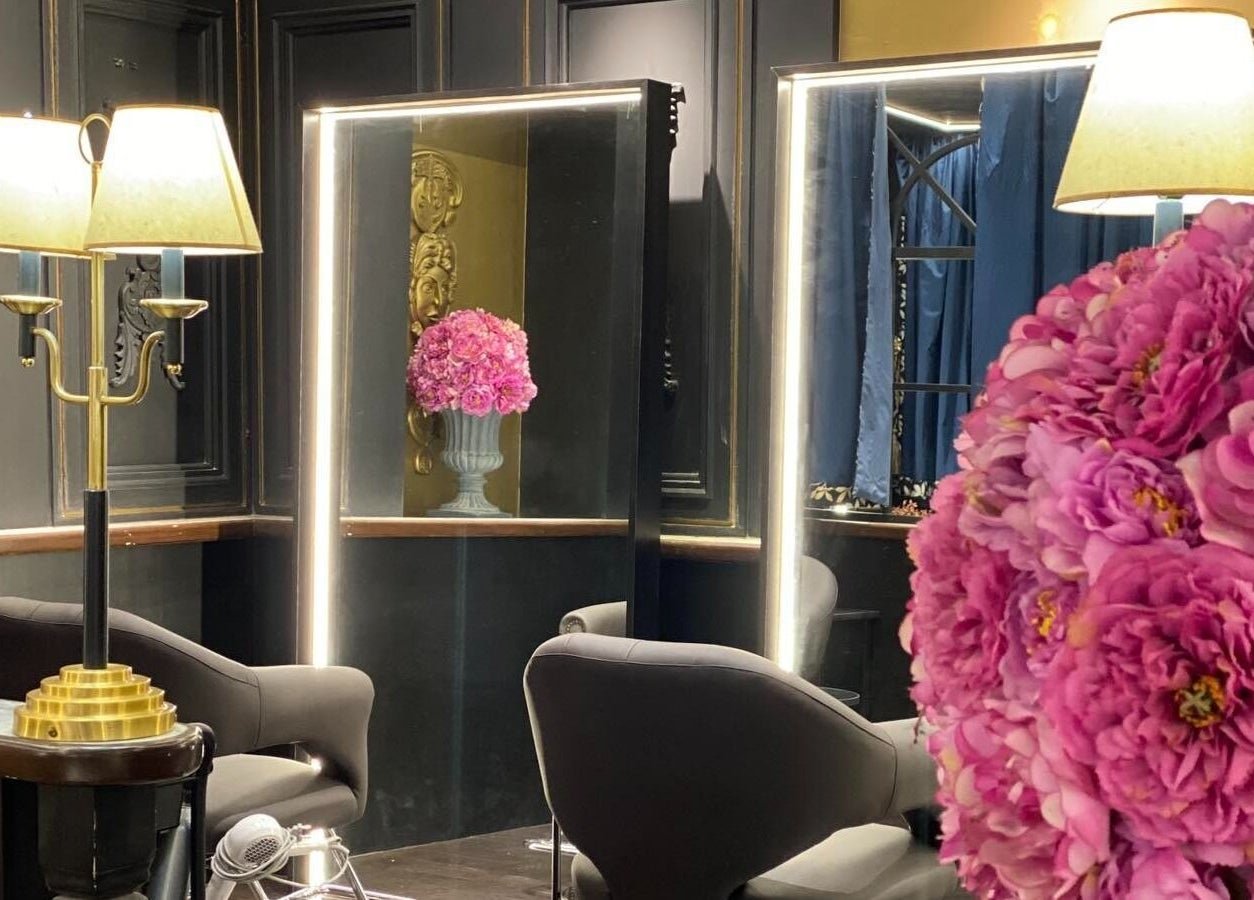Luxurious salon interior with pink floral decor at Daol Salon Malate, Manila, Metro Manila, PH.