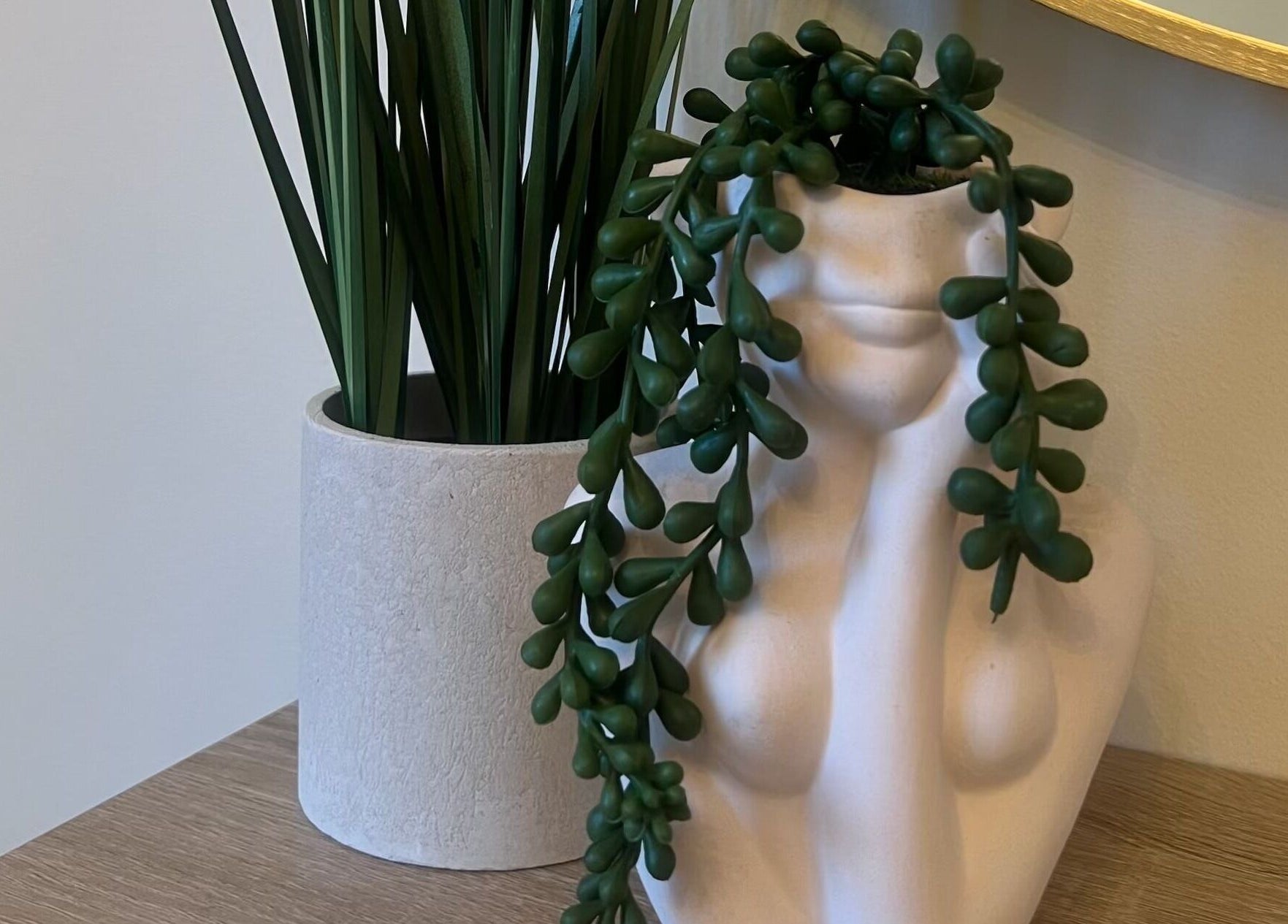 Elegant plant display in artistic vase at Ace Beauty Bar, Peterborough, England, GB.