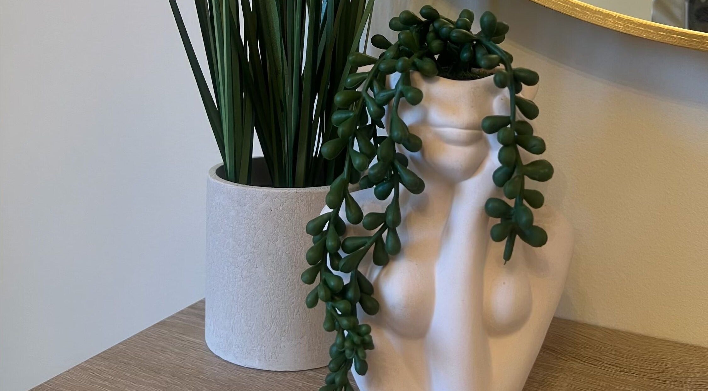 Elegant plant display in artistic vase at Ace Beauty Bar, Peterborough, England, GB.