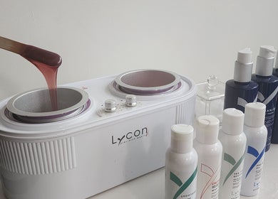 Wax preparation station at G'Day Massage Perth, featuring Lycon products. Located in Perth, Western Australia, AU.