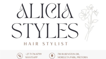 Alicia Stylist at Hair on Rubenstein, Moreleta Park logo with contact info. Located in Pretoria, Gauteng, ZA.