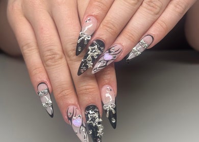 Intricate nail art with embellishments at Miiso Nail Studio - Perth, Koondoola, Western Australia, AU.