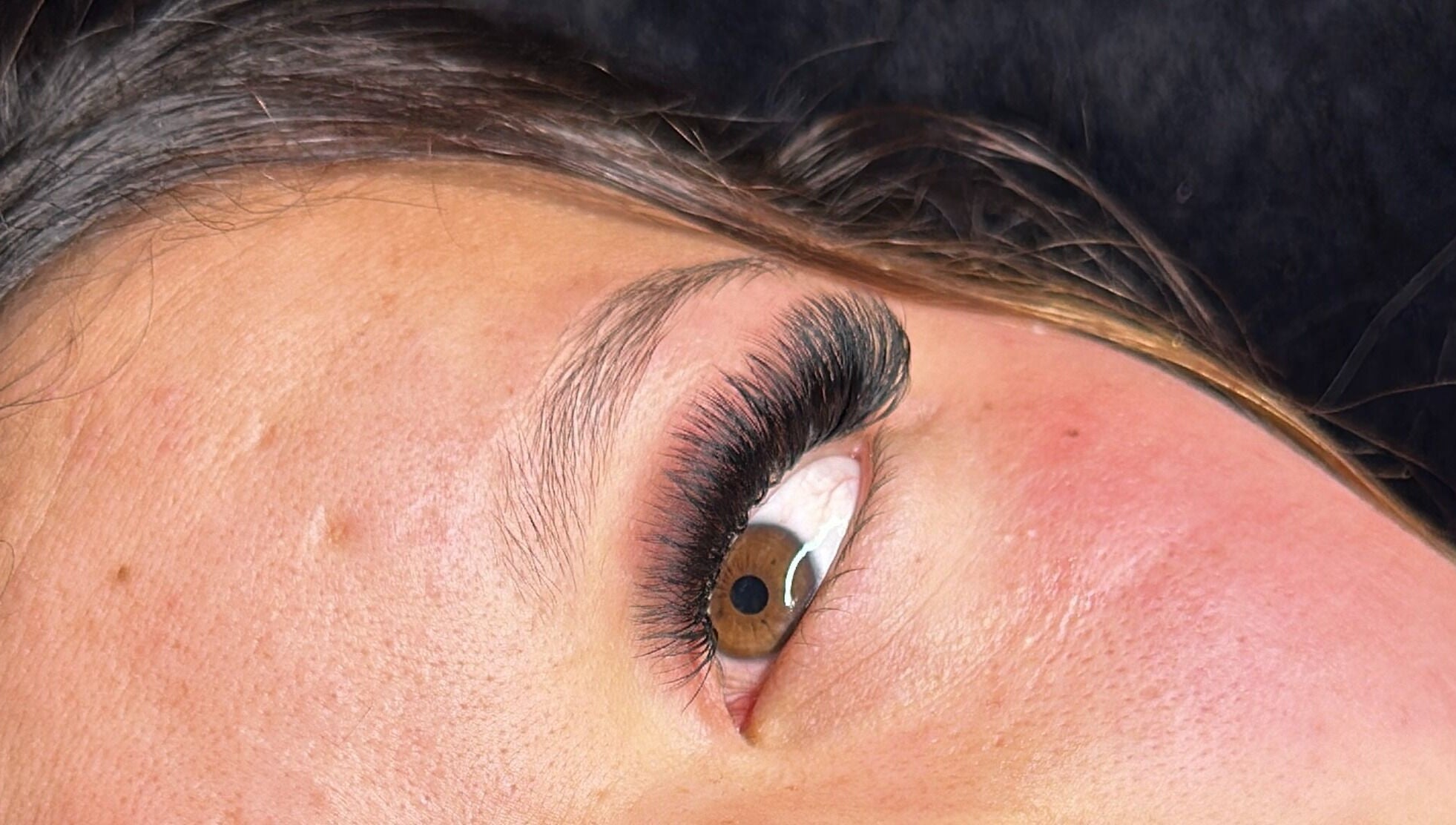 Close-up of expertly applied eyelash extensions at AB Artistry in Kaikohe, Northland, NZ.