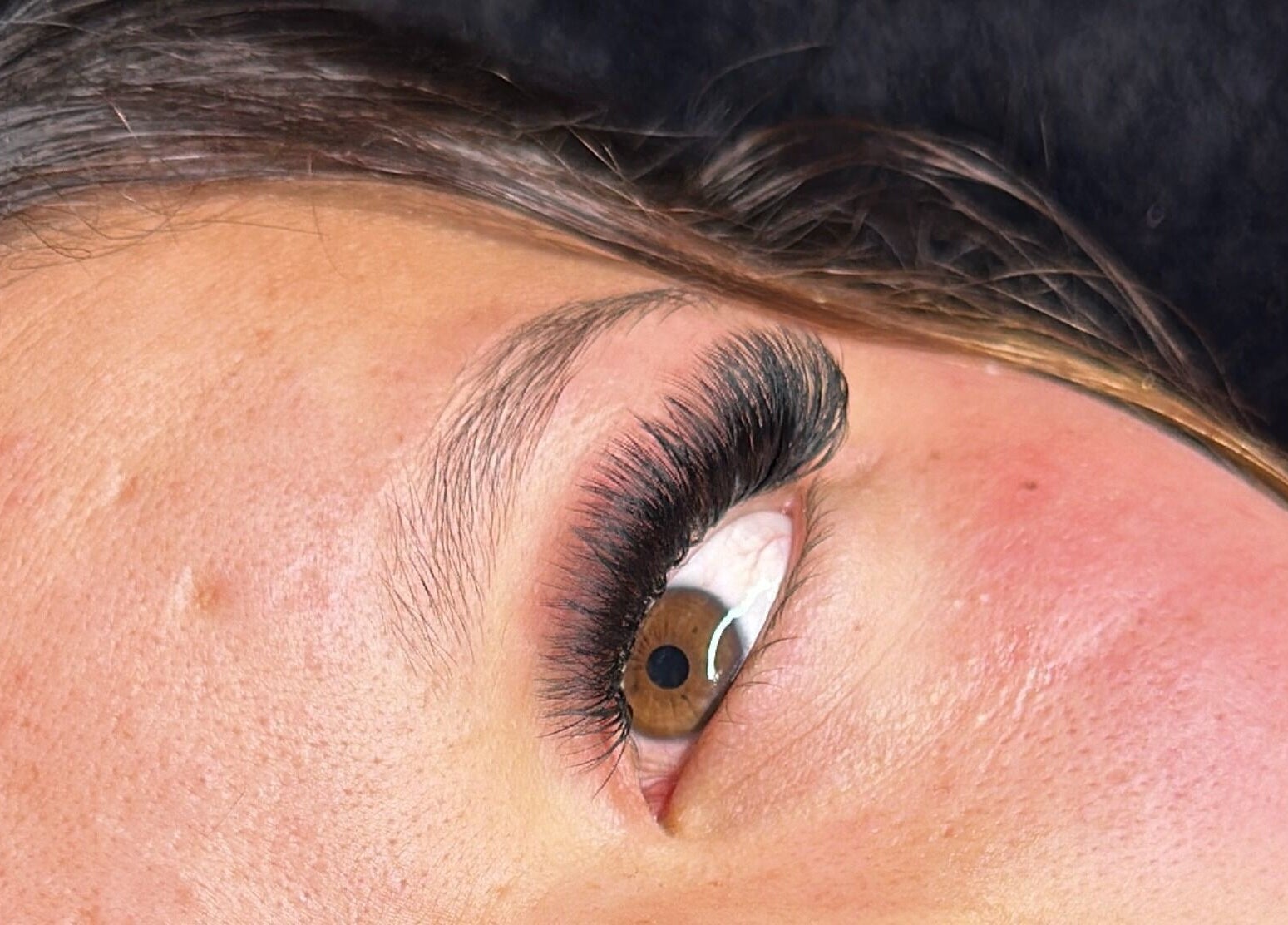 Close-up of expertly applied eyelash extensions at AB Artistry in Kaikohe, Northland, NZ.