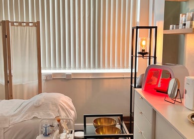 Elegant treatment room at Misskin & Laser Studio in Birmingham, England, GB, showcasing wellness equipment.