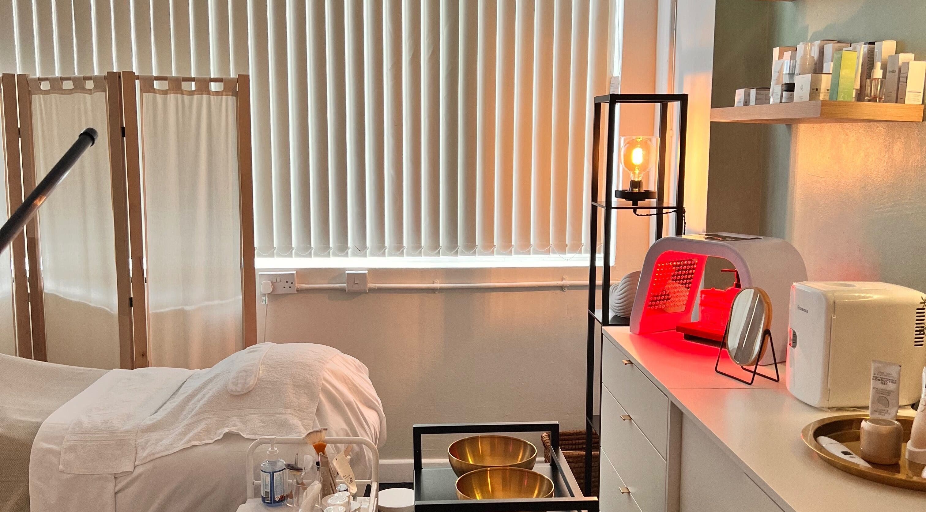 Elegant treatment room at Misskin & Laser Studio in Birmingham, England, GB, showcasing wellness equipment.